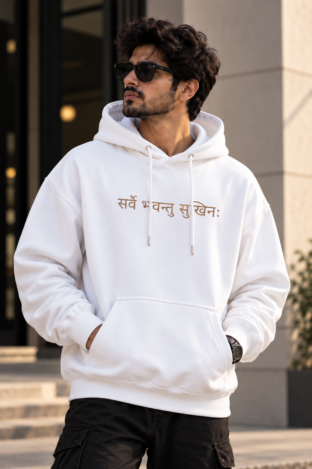 Sarve Bhavantu Sukhinah – Minimal Sanskrit Unisex Hoodie